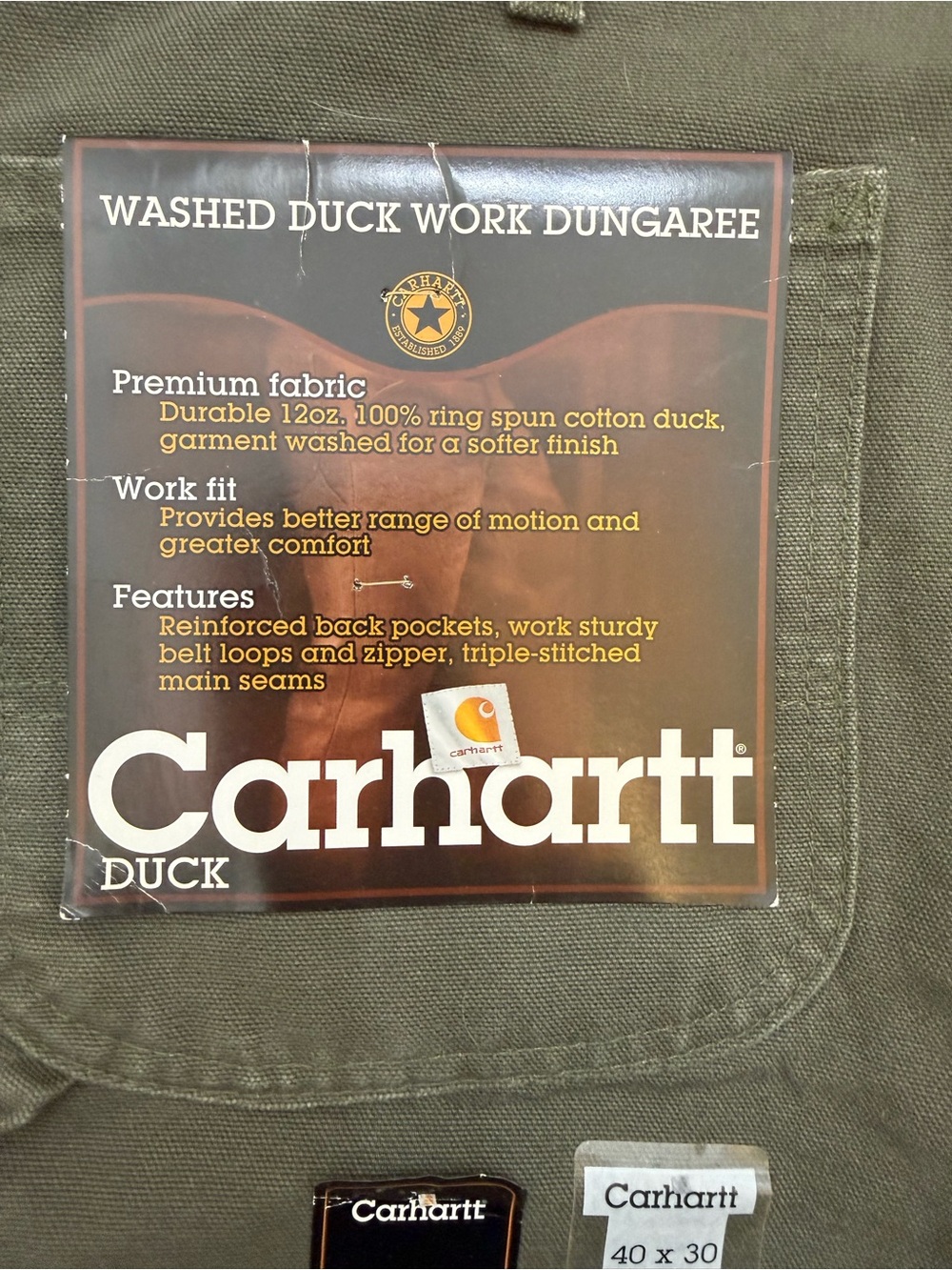 NWT Men's Carhartt Duck Green B11-MOS Carpenter Pants 40 x 30 - Picture 4 of 10